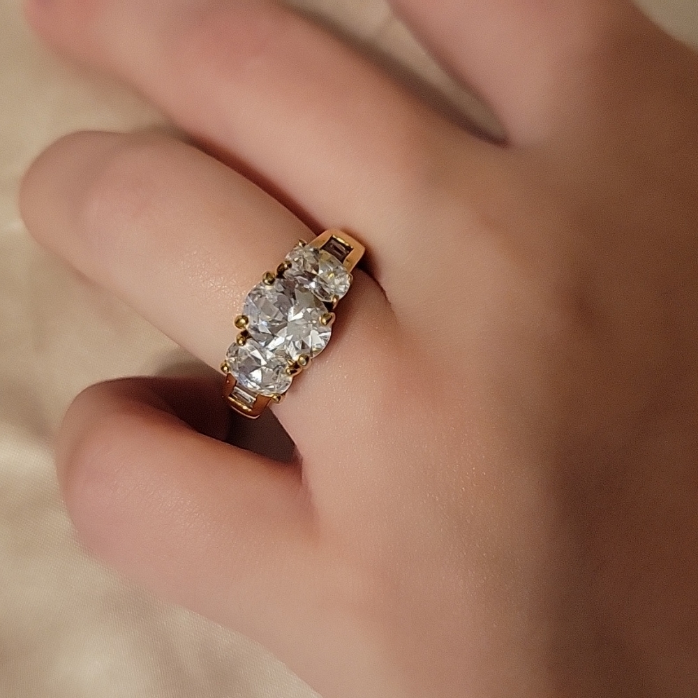 Vintage Gold Plated CZ Ring (1412) Engagement/Cocktail Ring